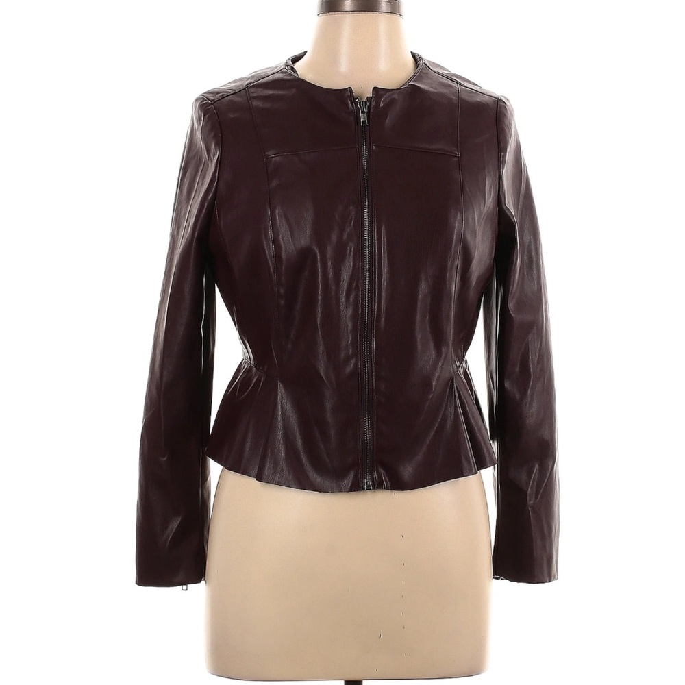 NWOT Worthington Maroon/Burgundy Faux Leather Peplum Jacket